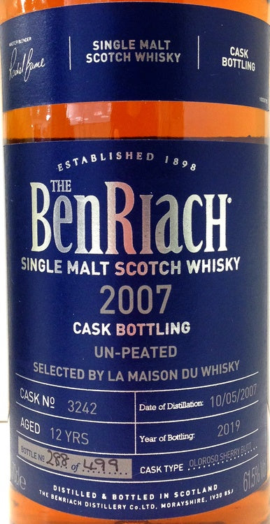ラ・メゾン・ド・ウイスキー　ベンリアック　2007　12年　＃3242　オロロソシェリーバット　61.5度　700ml