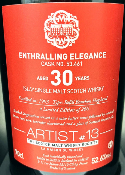 ラ・メゾンド・ウイスキー スコッチモルトウイスキーソサエティ40Th　ARTIST＃13　ENTHRALLING ELEGANCE　1993　カリラ　REFILL BOURBON HOGSHEAD　30年　52.6度　700ml
