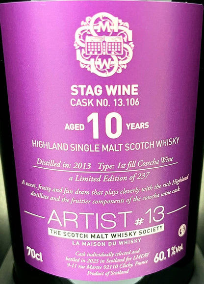 ラ・メゾンド・ウイスキー スコッチモルトウイスキーソサエティ40Th　ARTIST＃13　STAG WINE　2013　ダルモア　1st FILL ANDALUSIAN WINE　10年　60.1度　700ml