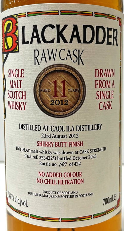 ブラックアダー　ロウカスク　カリラ　2012　11年　シェリーバット　フィニッシュ　Caskref：323422/3　58.1度　700ml