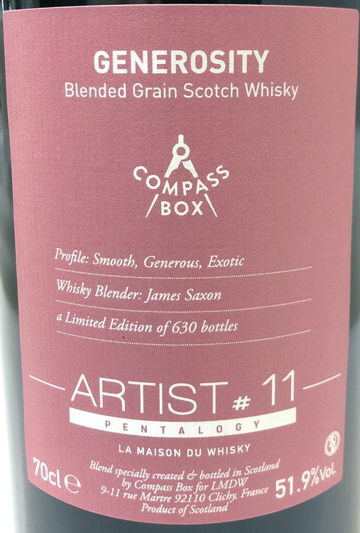 ラ・メゾン・ド・ウイスキー＆コンパスボックス　アーティスト　ペンタロジー　GENEROSITY　51.9度　700ml