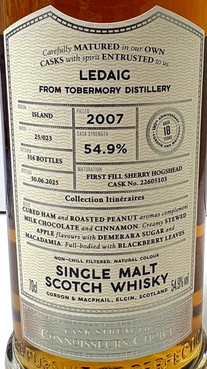 LMDW　ウイスキーライブパリ2025向け　LEDAIG 18 ans 2007 1st Fill Bourbon Barrel Gordon & Macphail　54.9度　700ml