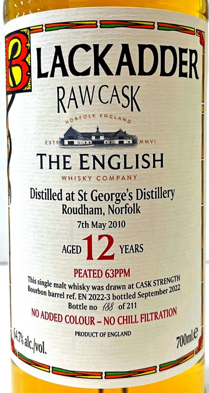 ブラックアダー　ロウカスク　 イングリッシュウイスキー　12年　63PPM　バーボンバレル　Cask Ref: EN2022-3　64.7度　700ml