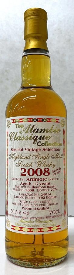 アランビッククラシック　アードモア　ヘビリーピーテッド　2008　15年　バーボンバレル　56.5度　700ml