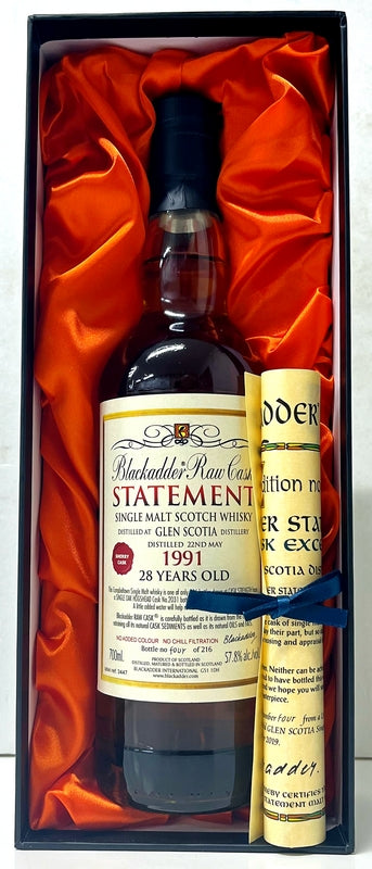 ブラックアダー　ステイトメント　ロウカスク　グレンスコシア　No.33　1991　28年　Cask No.2031　57.8度　700ml