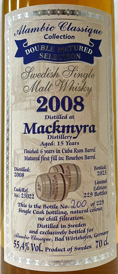 アランビッククラシック　マクミラ　2008　15年　キューバラムバレル　55.4度　700ml