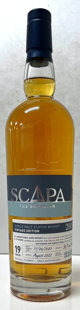 ザ・ウイスキーエクスチェンジ向け　スキャパ　2003　19年　ファーストフィル　アメリカンオークバレル　56.7度　700ml