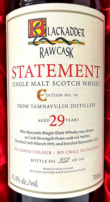 ブラックアダー　ステートメント　NO.56　ロウカスク　タムナヴーリン　1993　29年　43.4度　Cask ref.960961　700ml