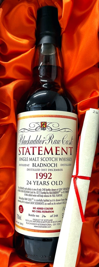 ブラックアダー　ステートメント　ロウカスク　ブラドノック　シェリーカスクフィニッシュ　1992　24年　 Cask No.8272　51.2度　700ml