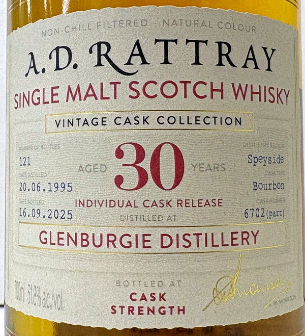 AD RATTRAY CASK COLLECTION GLENBURGIE 1995 30yo BOURBON HOGSHEAD 51.8% 700ml